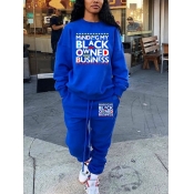 Lovely Street O Neck Letter Print Blue Two Piece P