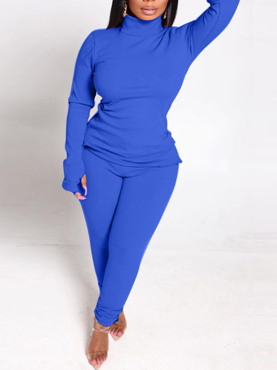 Lovely Leisure Hooded Collar Print Loose Royalblue&nbsp;Two Piece Pants Set