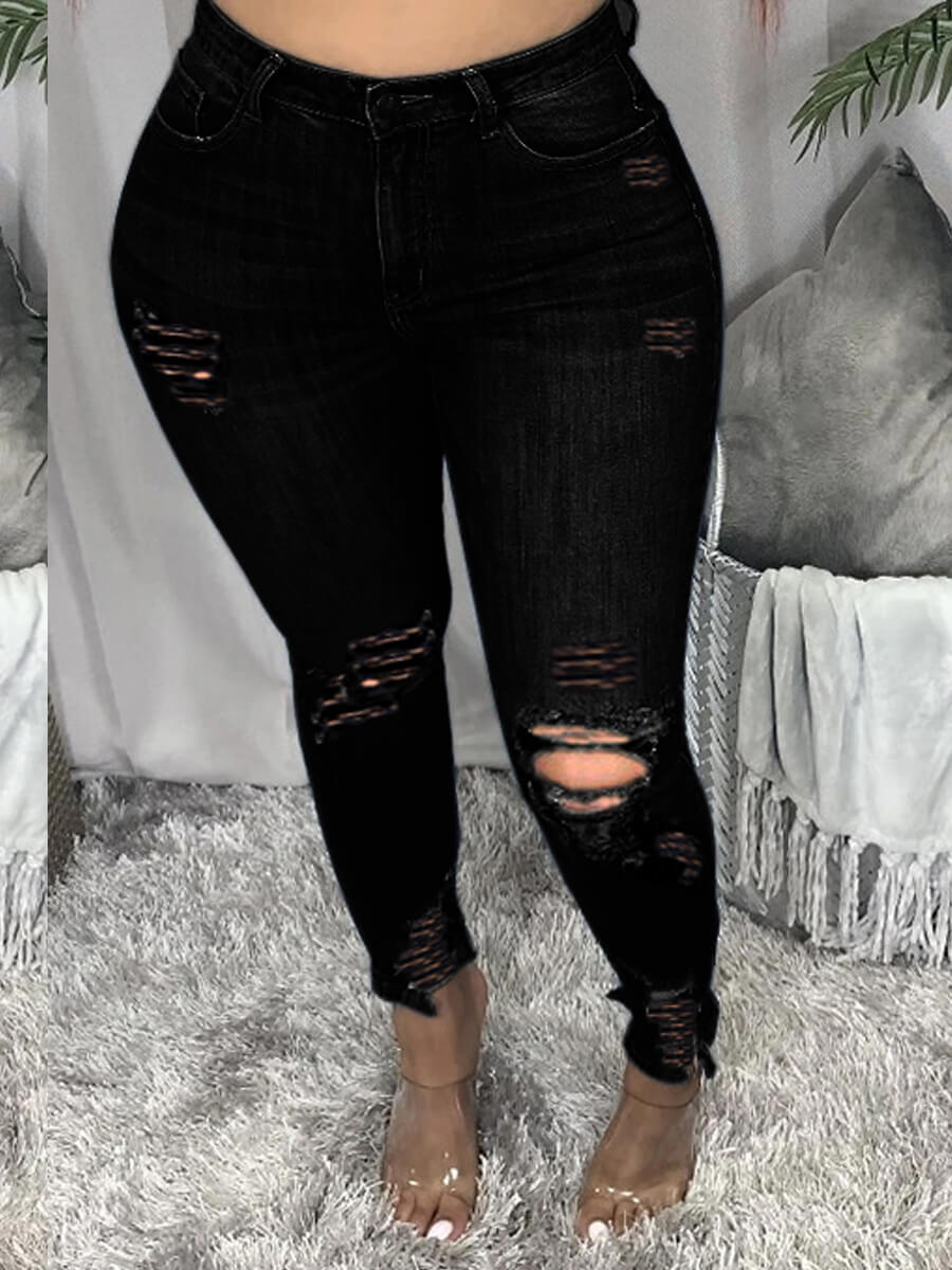 LW High-waisted Ripped High Stretchy Jeans