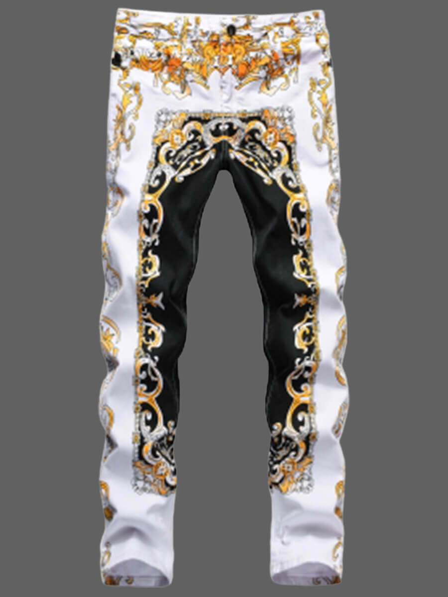 Lovely Trendy Mid Waist Print Patchwork White Men Jeans