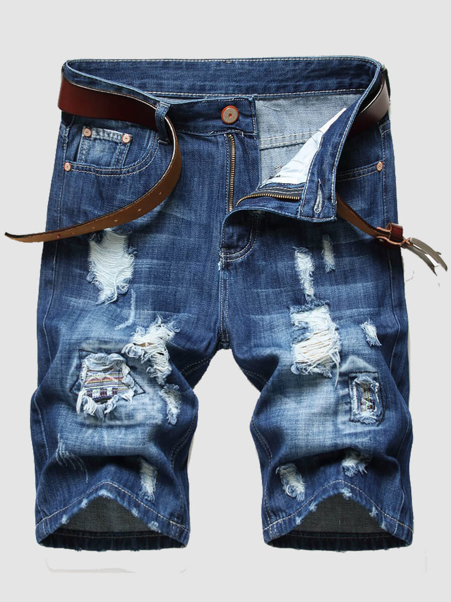 LW Men Casual Mid Waist Ripped Denim Shorts (No Stretch)