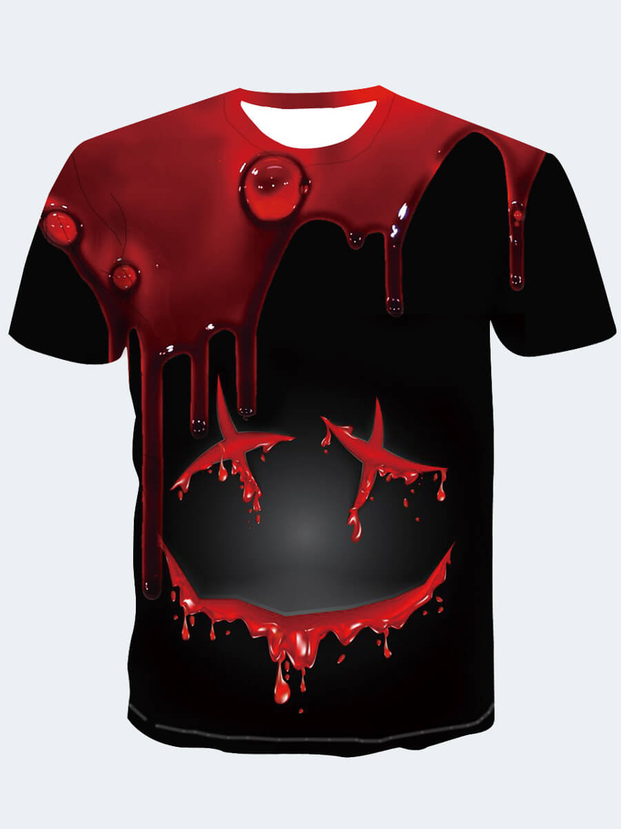 LW Men Casual O Neck Graffiti Print Black T-shirt