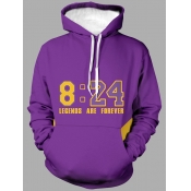 Lovely Men Casual Hooded Collar Letter Print Purpl