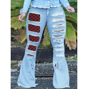 Lovely Plus Size Stylish Plaid Print Flared Broken