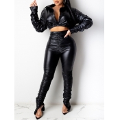 LW Faux Leather Crop Top Ruched Pants Set