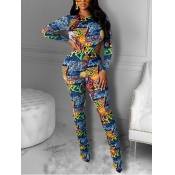 Lovely Street Letter Print Hollow-out Blue One-pie