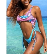 Lovely Sexy Print Hollow-out Rose Red One-piece Sw