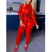 Lovely Chic O Neck Geometric Print Red One-piece J