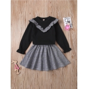 Lovely Girl Sweet Flounce Design Plaid Print Black