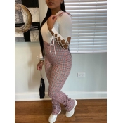 Lovely Sweet Plaid Print Bandage Hollow-out Design