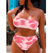 Lovely Casual Tie-dye Patchwork Pink Two-piece Swi
