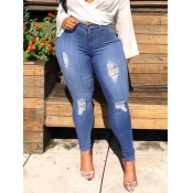 Lovely Street High-waisted Raw Edge Deep Blue Jean