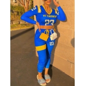 Lovely Sportswear Letter Print Patchwork Blue Two 