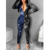 Lovely Street Print Patchwork Blue One-piece Jumps