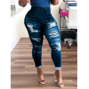 LW Street High-waisted Broken Holes Baby Blue Jean