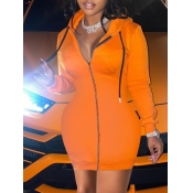 LW BASICS Casual Hooded Collar Zipper Design Patch