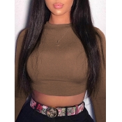 Lovely Casual O Neck Basic Skinny Khaki T-shirt