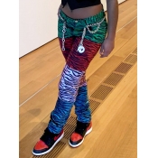 Lovely Street Zebra Print Patchwork Green Pants