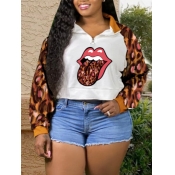 Lovely Street Lip Leopard Print Patchwork White Ho