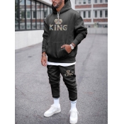 LW Men Street Letter Print Kangaroo Pocket Black T