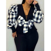 Lovely Stylish Plaid Ruffle Design Black And White