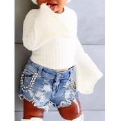 Lovely Girl Casual O Neck Flare Sleeve White Two P