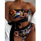 Lovely Chic Dragon Print Bandage Hollow-out Design