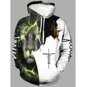 Lovely Men Street Lion Print Patchwork Yellow Hood