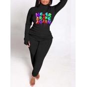 Lovely Trendy Turtleneck Letter Print Side Slit Bl