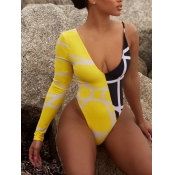 LW Geometric Print Patchwork One-piece Swimsuit