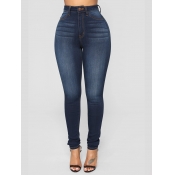 Lovely Chic High-waisted Elastic Deep Blue Jeans