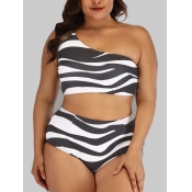 Lovely Casual One Shoulder Zebra Print Patchwork P