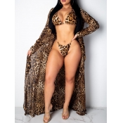 Lovely Sexy Leopard Print Lace-up Two-piece Swimsu