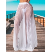 Lovely Casual Pleated See-through White Cover-up