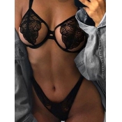 LW SXY See-through Hollow-out Black Bra Set