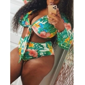 LW Plus Size Bohemian Print Green Tankini