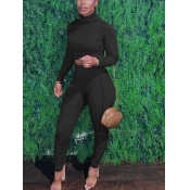Lovely Casual Turtleneck Long Sleeve Black Two Pie