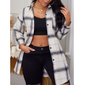 Lovely Casual Turndown Collar Plaid Print Black Co