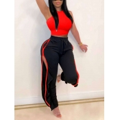 LW Sportswear O Neck Side Split Red Two Piece Pant