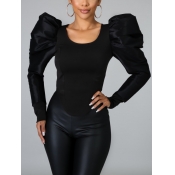 Lovely Casual Hubble-bubble Sleeve Patchwork Asymm