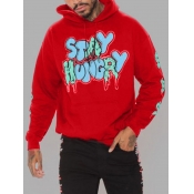 LW Men Hooded Collar Letter Print Hoodie