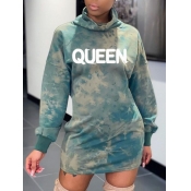 Lovely Casual Turtleneck Letter Print Tie-dye Gree