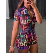 LW Stylish Mandarin Collar Letter Print Black One-