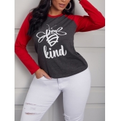 Lovely Casual O Neck Letter Print Red T-shirt