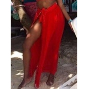 Lovely Casual Split Asymmetrical Red Cover-up(With