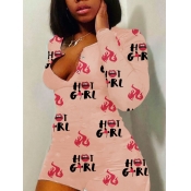 LW Lip Letter Print Khaki Romper