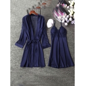 Lovely Casual Bandage Design Lace Patchwork Blue S