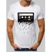 LW Men Casual O Neck Print Patchwork White T-shirt