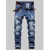 Lovely Men Casual Broken Holes Tie-dye Blue Jeans