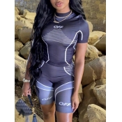 LW Sportswear Gradient Letter Print Striped Grey T